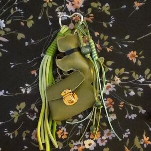 Green Keychain with Dog and Purse Charms